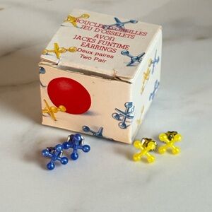 Vintage 1987 Avon Jacks Funtime Stud Earrings Set 2 Pairs w/ Box Colorful 1/4”
